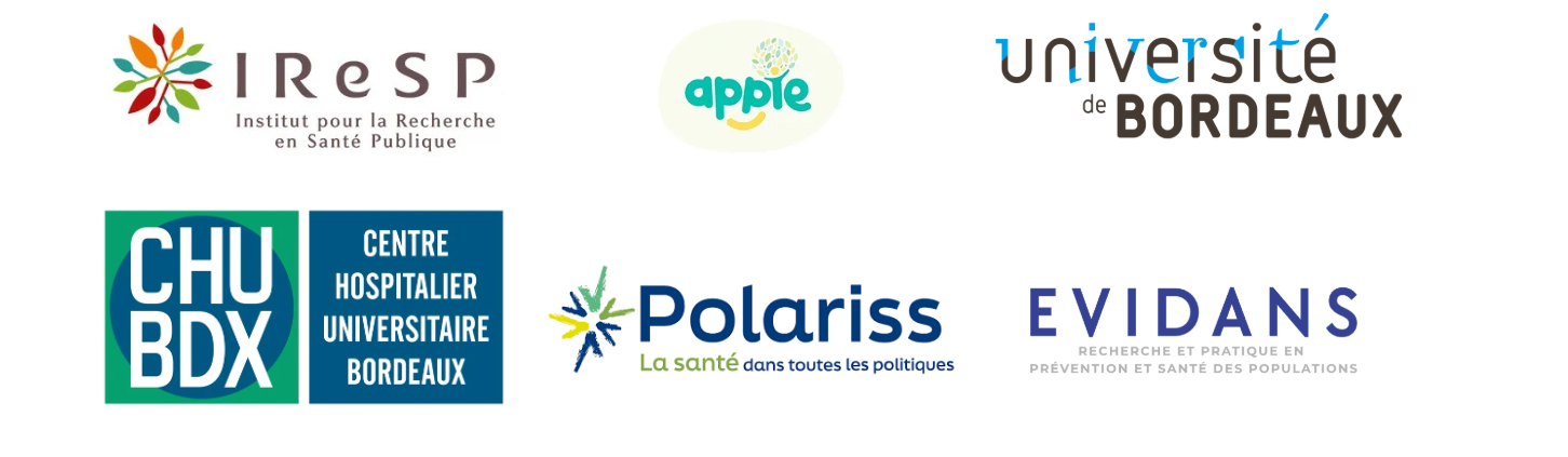 logos partenaires logos IRESP, APPIE, Université de Bordeaux, EVIDANS, Polariss, CHU Bordeaux