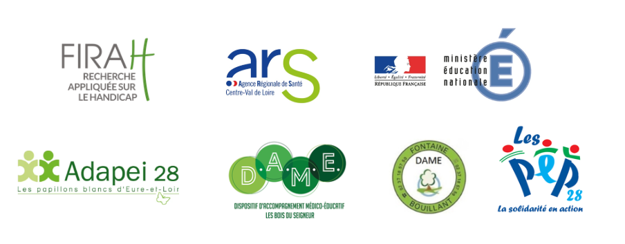 logos comité d'organisation logos FIRAH Adapei 28 DAME ARS Minitère de l'éducation nationale DAME Fontaine Bouillant, PEP 28